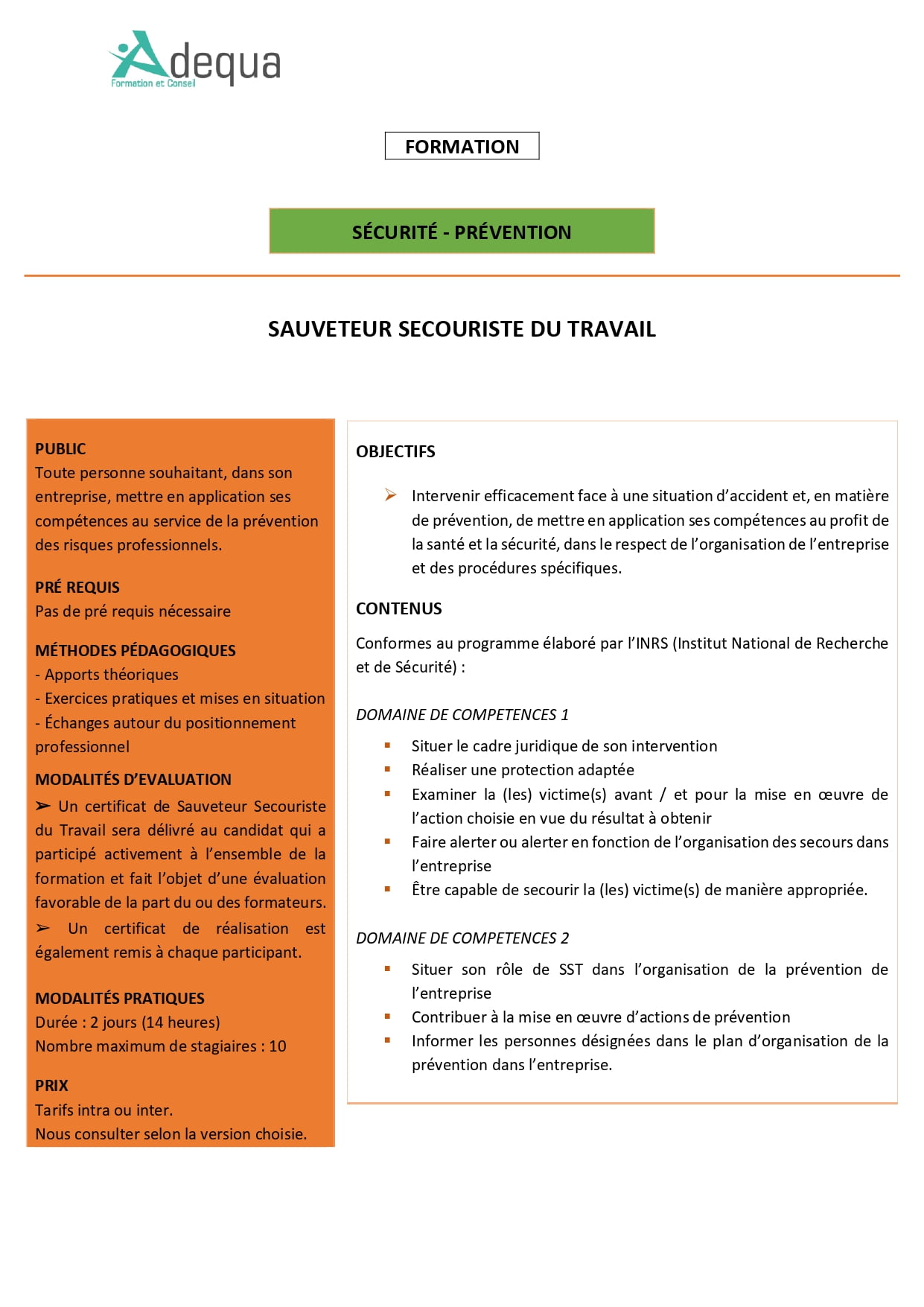 Fiche sauveteur secouriste au travail